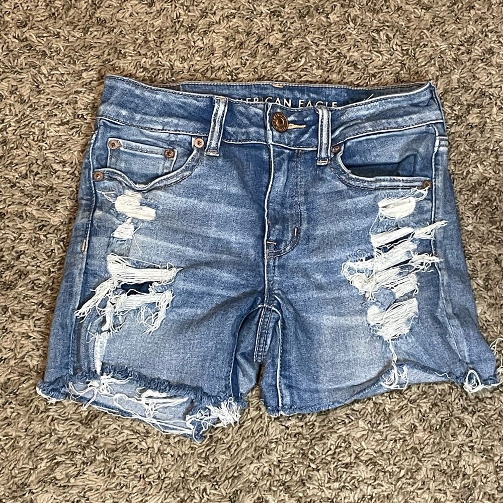 American Eagle Outfitters Women's Light Blue Ripped Jean Shorts